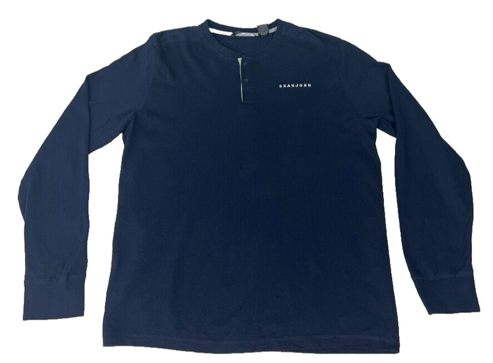 Sean John T-Shirt Top Men’s Size XL Long Sleeve Navy Blue 100% Cotton